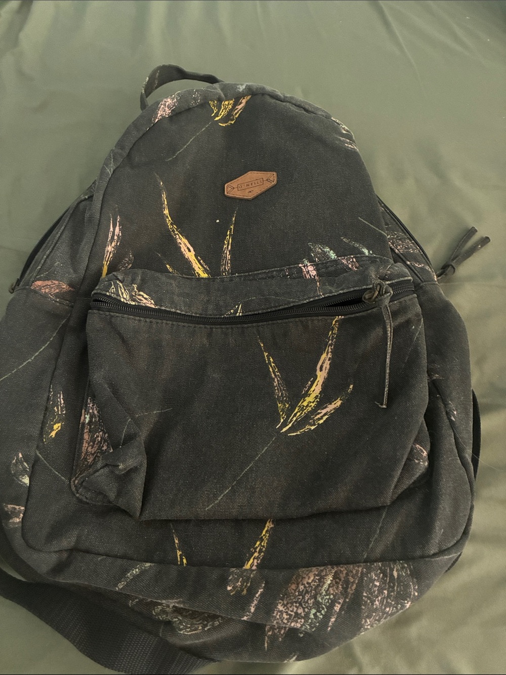 O’Neil Canvas Patterned Backpack - Black with Yellow Accents